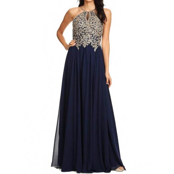 NEW ANNY LEE chiffon ballgown in navy - Picture 1 of 2